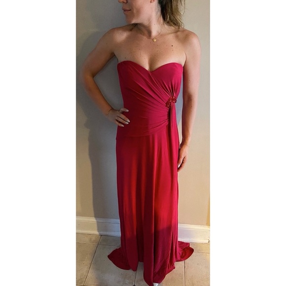 Jovani Strapless Gown Red - Picture 2 of 7